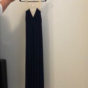 Navy blue crochet back maxi dress